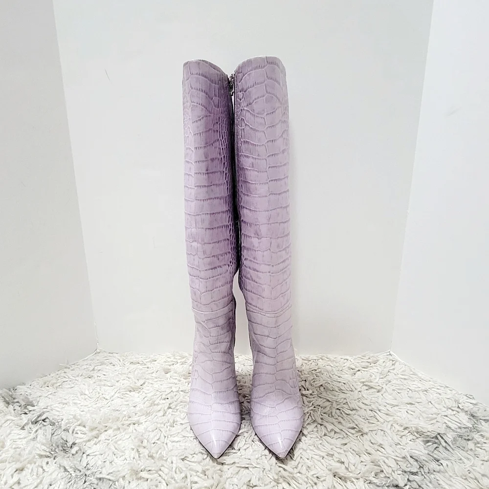 Paris Texas lilac embosed croco Stiletto knee high boots - Picture 5 of 14